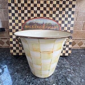Rare Estate Stunning Mackenzie Childs Parchment Check Ice Bucket Display Only